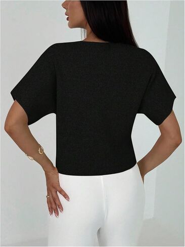 SOLY HUX Women's Short Sleeve Office 2025 Fall Winter Cardigan Sweater Button Down V Neck Slim Fit Knit Tops in Saudi Arabia