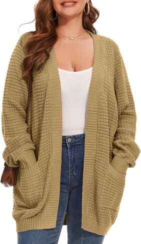 Cardigan Sweaters for Women Plus Size Waffle Knit Long Sleeve Womens Fall Open Front Sweaters Tops with Pockets in Kuwait