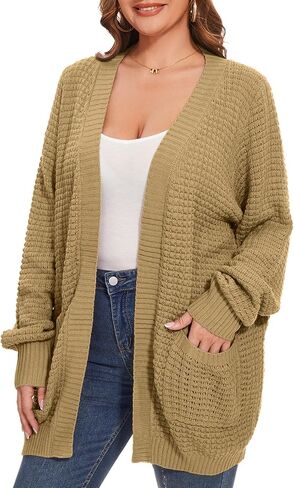 Cardigan Sweaters for Women Plus Size Waffle Knit Long Sleeve Womens Fall Open Front Sweaters Tops with Pockets in Kuwait