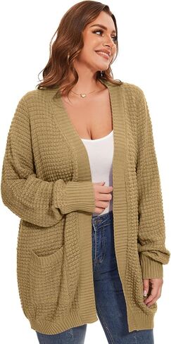 Cardigan Sweaters for Women Plus Size Waffle Knit Long Sleeve Womens Fall Open Front Sweaters Tops with Pockets in Kuwait