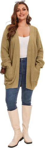Cardigan Sweaters for Women Plus Size Waffle Knit Long Sleeve Womens Fall Open Front Sweaters Tops with Pockets in Kuwait