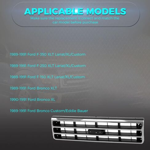 1989-1991 Compatible With FORD F250 F350 F150 Bronco Front Grille Grill Chrome Gray FO1200141 E9TZ8200A in Saudi Arabia