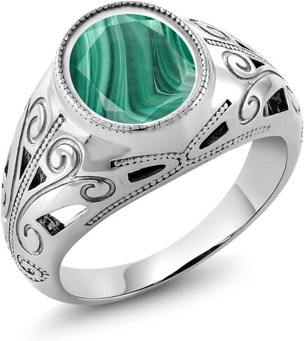 Gem Stone King Men's 925 Sterling Silver Gemstone Birthstone Ring for Men | Oval 12X10MM | Available in Size 7, 8, 9, 10, 11, 12, 13 in Saudi Arabia