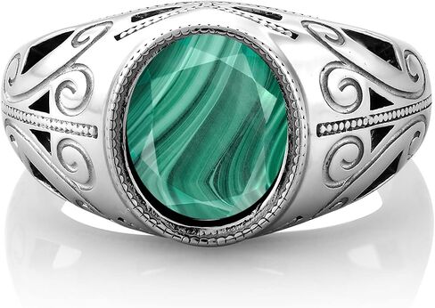 Gem Stone King Men's 925 Sterling Silver Gemstone Birthstone Ring for Men | Oval 12X10MM | Available in Size 7, 8, 9, 10, 11, 12, 13 in Saudi Arabia