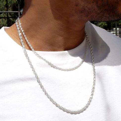 Avotto 925 Sterling Silver Solid 2.5mm 3mm 4mm Rope Chain Necklace for Men Boys, Sturdy Non-Fading Mens Boys Silver Chain Necklace Jewelry Christmas Gifts for Him 14/16/18/20/22/24 Inch in Kuwait
