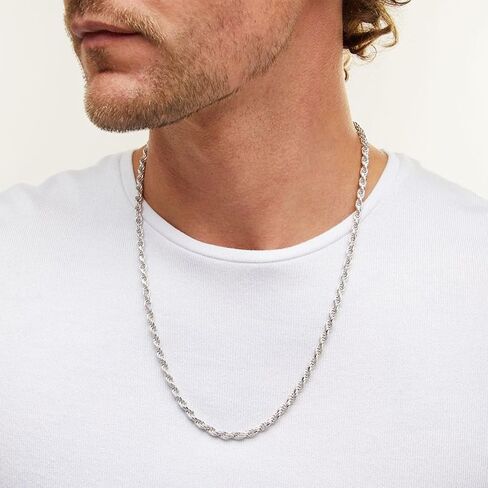 Avotto 925 Sterling Silver Solid 2.5mm 3mm 4mm Rope Chain Necklace for Men Boys, Sturdy Non-Fading Mens Boys Silver Chain Necklace Jewelry Christmas Gifts for Him 14/16/18/20/22/24 Inch in Kuwait