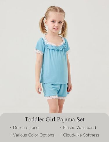Toddler Girls Short Sleeve Pajamas 2T-6T, Soft Comfy Viscose from Bamboo, Shorts Set Summer Pjs for Little Girls in Saudi Arabia