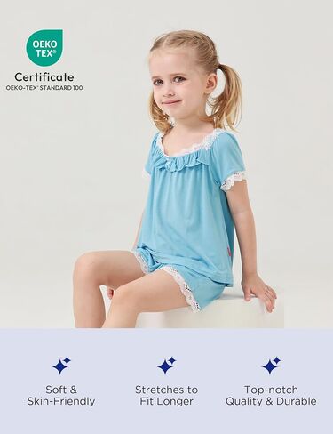 Toddler Girls Short Sleeve Pajamas 2T-6T, Soft Comfy Viscose from Bamboo, Shorts Set Summer Pjs for Little Girls in Saudi Arabia
