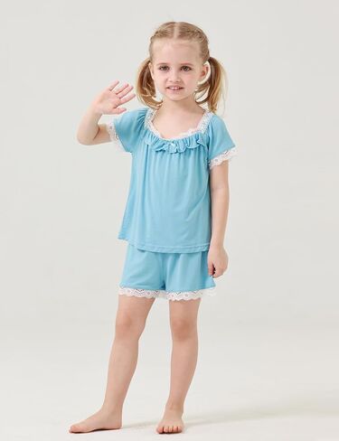 Toddler Girls Short Sleeve Pajamas 2T-6T, Soft Comfy Viscose from Bamboo, Shorts Set Summer Pjs for Little Girls in Saudi Arabia