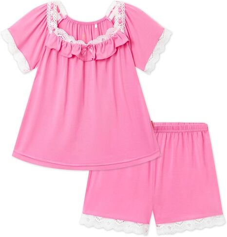 Toddler Girls Short Sleeve Pajamas 2T-6T, Soft Comfy Viscose from Bamboo, Shorts Set Summer Pjs for Little Girls in Saudi Arabia