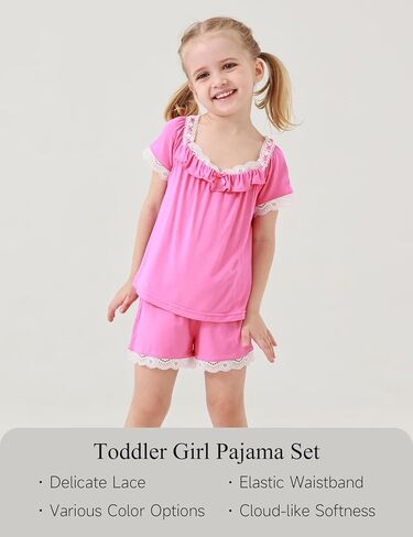 Toddler Girls Short Sleeve Pajamas 2T-6T, Soft Comfy Viscose from Bamboo, Shorts Set Summer Pjs for Little Girls in Saudi Arabia