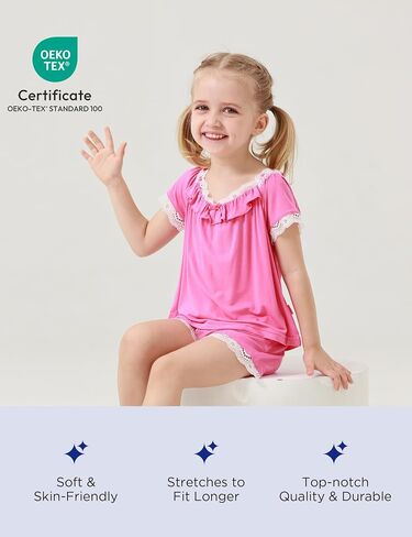 Toddler Girls Short Sleeve Pajamas 2T-6T, Soft Comfy Viscose from Bamboo, Shorts Set Summer Pjs for Little Girls in Saudi Arabia