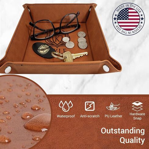 Personalized Valet Tray, Custom Engraved Leather Keys Tray for Men - Catchall Tray Organizer for Entryway Table, Unique Dad Birthday Gift from Daughter Son, Father Day in Kuwait