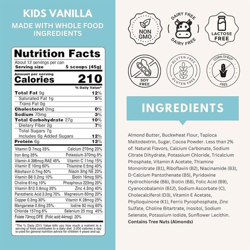 مسحوق مخفوق البروتين للأطفال ذو الأصل النباتي من شركة Else Nutrition للأعمار من 2 إلى 12 عامًا. مخفوق التغذية الكاملة من فيرست كيدز خالي من الألبان مع البروتين النباتي و25 فيتامين ومعادن، الفانيليا، عبوة واحدة in Kuwait