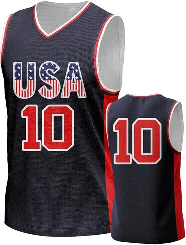 Men's USA Basketball Jersey White Black Tank Number America Flag Basketball Uniform Red White Blue Top for Sports Training in Saudi Arabia