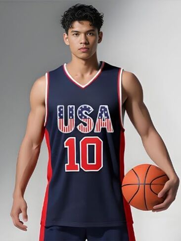 Men's USA Basketball Jersey White Black Tank Number America Flag Basketball Uniform Red White Blue Top for Sports Training in Saudi Arabia