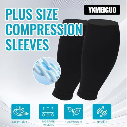 Plus Size Compression Sleeves for Calves Women Wide Calf Compression Legs Sleeves Men 7XL, Relieve Varicose Veins, Edema, Swelling, Soreness, Shin splints, for Work, Travel, Sports and Daily Wear in Saudi Arabia