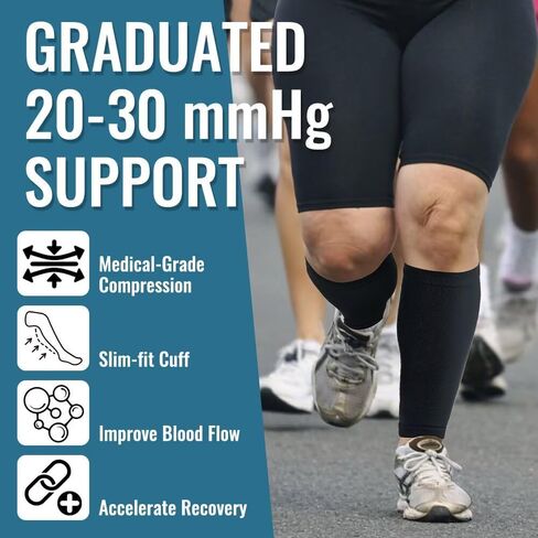 Plus Size Compression Sleeves for Calves Women Wide Calf Compression Legs Sleeves Men 7XL, Relieve Varicose Veins, Edema, Swelling, Soreness, Shin splints, for Work, Travel, Sports and Daily Wear in Saudi Arabia