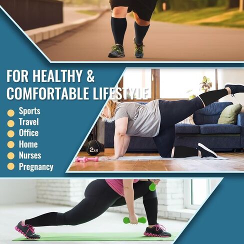 Plus Size Compression Sleeves for Calves Women Wide Calf Compression Legs Sleeves Men 7XL, Relieve Varicose Veins, Edema, Swelling, Soreness, Shin splints, for Work, Travel, Sports and Daily Wear in Saudi Arabia