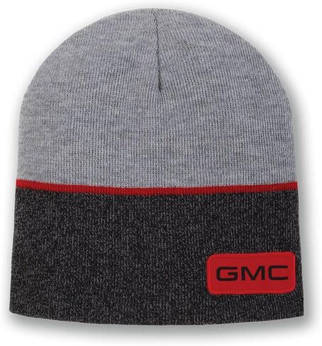 GMC Tri-Color Stripe Beanie - Acrylic Knit Cap w/Red Accent in Saudi Arabia