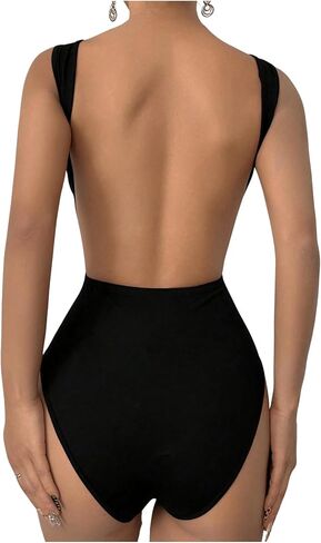 Milumia Women Sexy Open Back Bodysuit Backless Sleeveless Scoop Neck Solid Tank Tops in Saudi Arabia