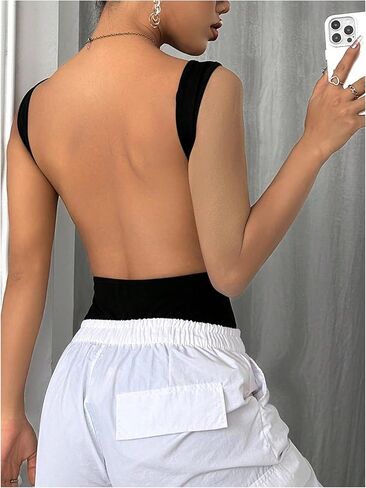 Milumia Women Sexy Open Back Bodysuit Backless Sleeveless Scoop Neck Solid Tank Tops in Saudi Arabia