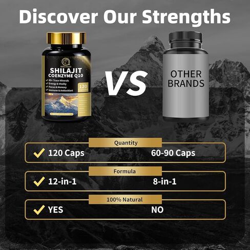 كبسولات شيلاجيت مع طحالب البحر والأشواغاندا للرجال والنساء، 12 في 1 مكملات شيلاجيت الهيمالايا مع الإنزيم المساعد Q10، وحمض الفولفيك وحمض الهيوميك، وعرف الأسد، ودعم الطاقة والمناعة، 120 قطعة in Kuwait