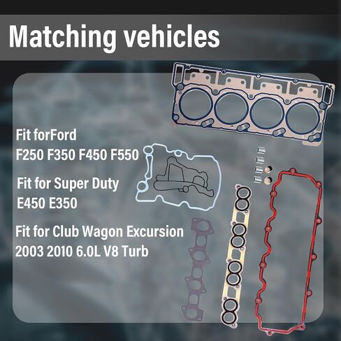 مجموعة حشية كاملة الرأس (18 مم) أسطوانة محرك MLS متوافقة مع 2003-2010 Ford 6.0L Powerstroke Diesel Turbo تناسب 2003-2007 F250/F350/F450/F550/Super Duty E350/E450 Club Wagon Excursion in Kuwait