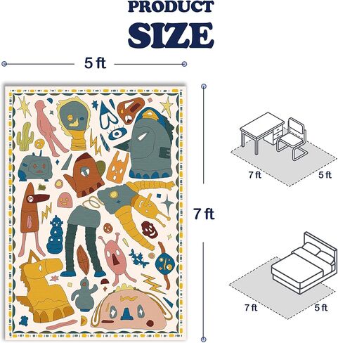 سجادة أطفال Nayoroom ذات طابع الفضاء الديناصورات المرصعة بالنجوم مقاس 5 × 7 - سجادة لعب ناعمة لغرفة نوم الأطفال الصغار وغرفة اللعب - ديكور حيوانات محشو على شكل كوكب ديناصور غريب الأطوار. in Kuwait