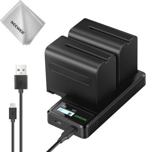 NEEWER NP-F970 قطعتان من البطاريات البديلة 7800 مللي أمبير في الساعة مع شاحن LCD سريع مزدوج USB، متوافق مع Sony NP-F970 F960 F950 F770 F750 F570 F550، كاميرا يدوية، ضوء LED NEEWER، شاشة، منزلق بمحرك in Kuwait