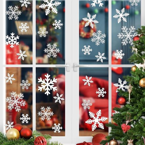360Pcs Snowflake Christmas Window Clings, Static Christmas Window Stickers Creative White Christmas Decorations Winter Xmas Decals Party Supplies(8-Sheet) in Saudi Arabia