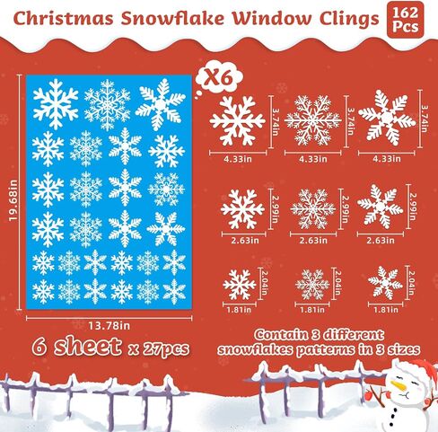360Pcs Snowflake Christmas Window Clings, Static Christmas Window Stickers Creative White Christmas Decorations Winter Xmas Decals Party Supplies(8-Sheet) in Saudi Arabia