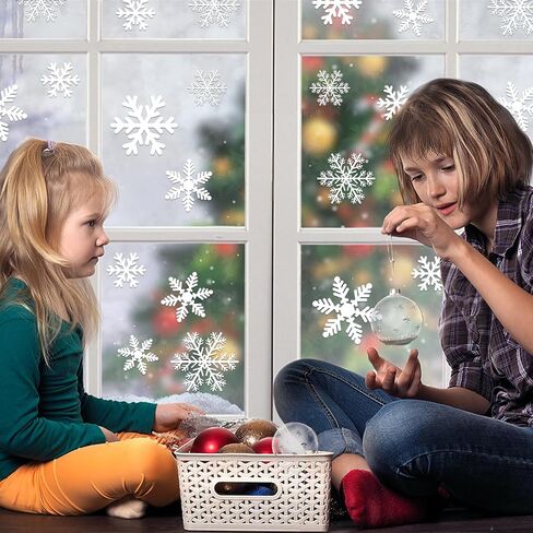 360Pcs Snowflake Christmas Window Clings, Static Christmas Window Stickers Creative White Christmas Decorations Winter Xmas Decals Party Supplies(8-Sheet) in Saudi Arabia