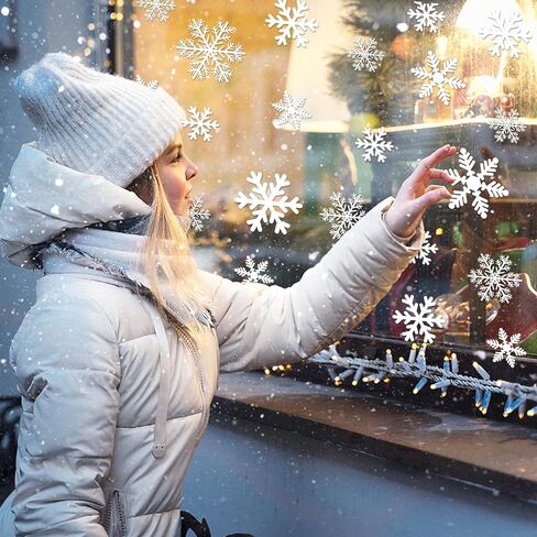 360Pcs Snowflake Christmas Window Clings, Static Christmas Window Stickers Creative White Christmas Decorations Winter Xmas Decals Party Supplies(8-Sheet) in Saudi Arabia
