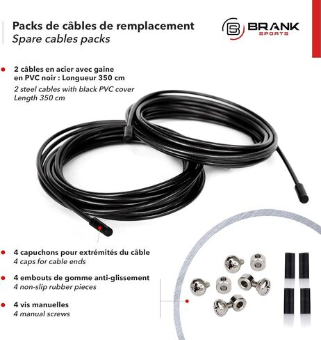 BRANK SPORTS® حزمة من 2 حبال فولاذية بديلة لجميع حبال القفز | الطول 12 بوصة | قطران و7 ألوان للاختيار من بينها | تتضمن الروابط البديلة | مثالية للمتقدمة لمضاعفة تحت in Saudi Arabia