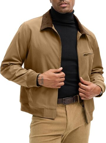 HOTake Men's Bomber Jacket Cotton Lightweight Casual Jacket with Corduroy Collar in Saudi Arabia
