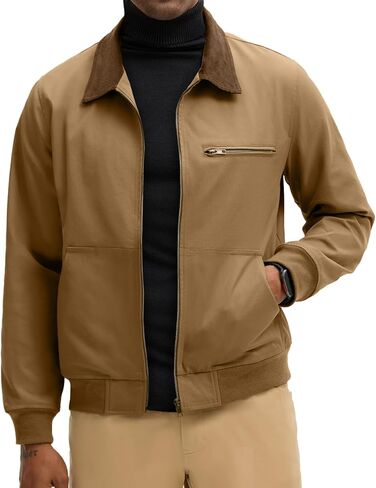 HOTake Men's Bomber Jacket Cotton Lightweight Casual Jacket with Corduroy Collar in Saudi Arabia