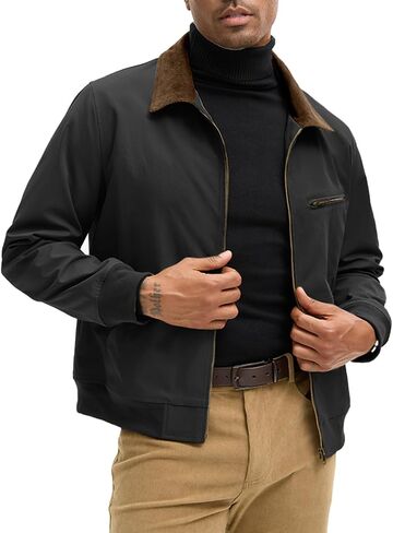 HOTake Men's Bomber Jacket Cotton Lightweight Casual Jacket with Corduroy Collar in Saudi Arabia