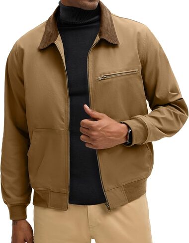 HOTake Men's Bomber Jacket Cotton Lightweight Casual Jacket with Corduroy Collar in Saudi Arabia
