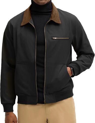 HOTake Men's Bomber Jacket Cotton Lightweight Casual Jacket with Corduroy Collar in Saudi Arabia