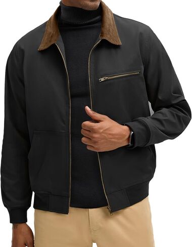 HOTake Men's Bomber Jacket Cotton Lightweight Casual Jacket with Corduroy Collar in Saudi Arabia