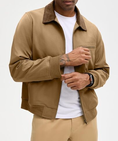 HOTake Men's Bomber Jacket Cotton Lightweight Casual Jacket with Corduroy Collar in Saudi Arabia