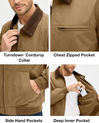 HOTake Men's Bomber Jacket Cotton Lightweight Casual Jacket with Corduroy Collar in Saudi Arabia