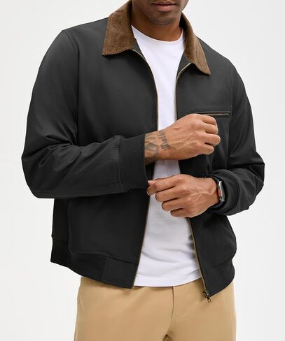 HOTake Men's Bomber Jacket Cotton Lightweight Casual Jacket with Corduroy Collar in Saudi Arabia