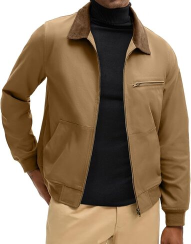 HOTake Men's Bomber Jacket Cotton Lightweight Casual Jacket with Corduroy Collar in Saudi Arabia
