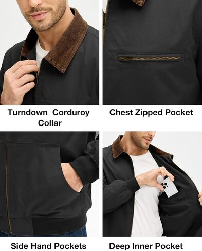 HOTake Men's Bomber Jacket Cotton Lightweight Casual Jacket with Corduroy Collar in Saudi Arabia