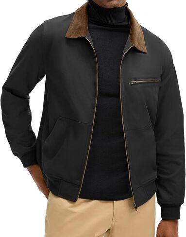 HOTake Men's Bomber Jacket Cotton Lightweight Casual Jacket with Corduroy Collar in Saudi Arabia
