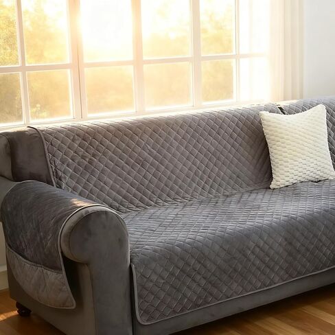 Sectional Couch Covers for Dogs 100% Waterproof Corner L Shaped Sofa Cover Pet Friendly Velvet Washable Anti Slip L Shape Modular Sofa Slipcover Protector with Pockets (Dark Gray, XX-Large) in Saudi Arabia