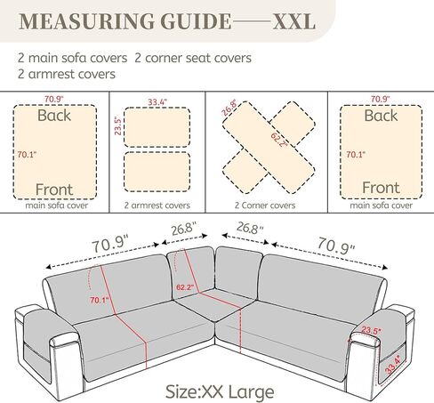 Sectional Couch Covers for Dogs 100% Waterproof Corner L Shaped Sofa Cover Pet Friendly Velvet Washable Anti Slip L Shape Modular Sofa Slipcover Protector with Pockets (Dark Gray, XX-Large) in Saudi Arabia