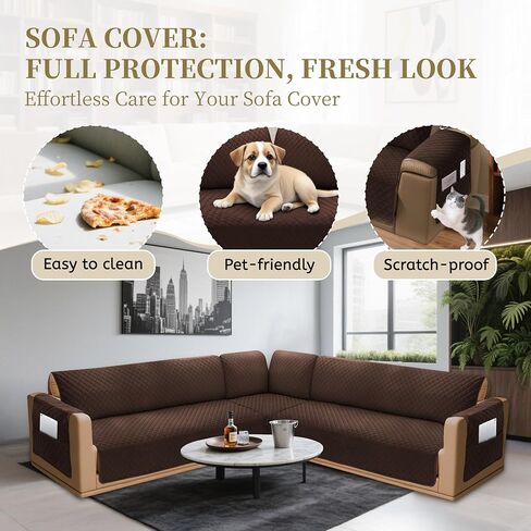 Sectional Couch Covers for Dogs 100% Waterproof Corner L Shaped Sofa Cover Pet Friendly Velvet Washable Anti Slip L Shape Modular Sofa Slipcover Protector with Pockets (Dark Gray, XX-Large) in Saudi Arabia